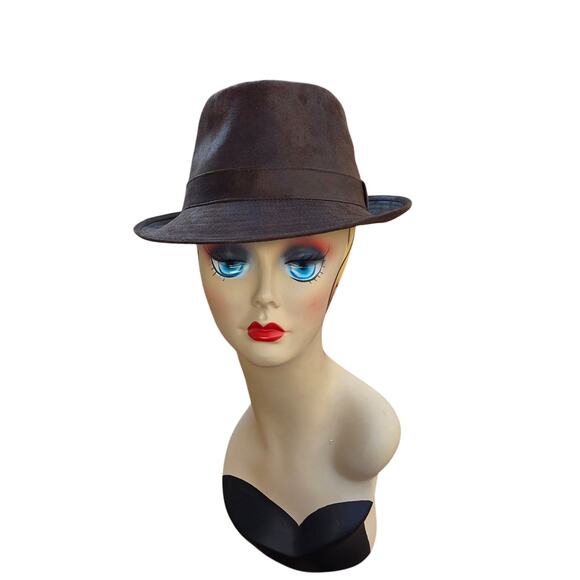 Henschel Distressed Brown Faux Leather Fedora Hat L Unisex Outdoor Style - Picture 2 of 16